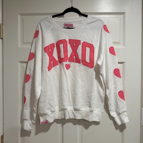 Simply Southern Sweaters - Simply Southern White Sweatshirt with Pink Accents